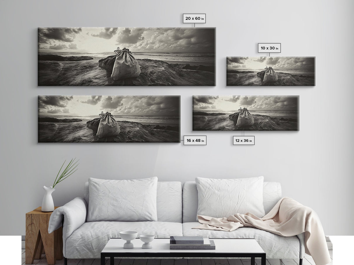 Seaside Canvas Bags, Coastal Travel Vibes, Rustic Ocean Decor, Neutral Wall Art, Framed Canvas Print, Bedroom Beach Art