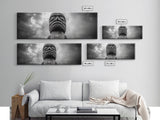 Tribal Totem Head, Cultural Wall Art, Primitive Sculpture Print, Monochrome Decor, Canvas Print, Office or Study Accent