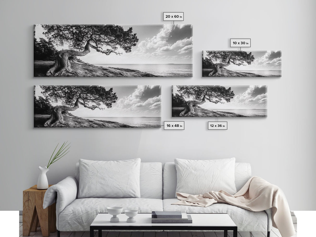 Coastal Tree, Wind Bent, Seaside Beauty, Nautical Serenity, Canvas Print, Nature Wall Art, Minimalist Decor, Coastal Living Room Art