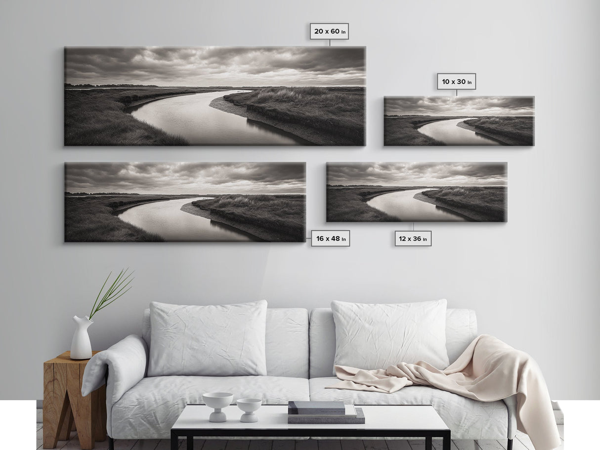 Serene River, Marsh Landscape, Calm Waters, Tranquil Nature, Framed Canvas Print, Minimalist Decor, Entryway Art, Fall Home Vibes