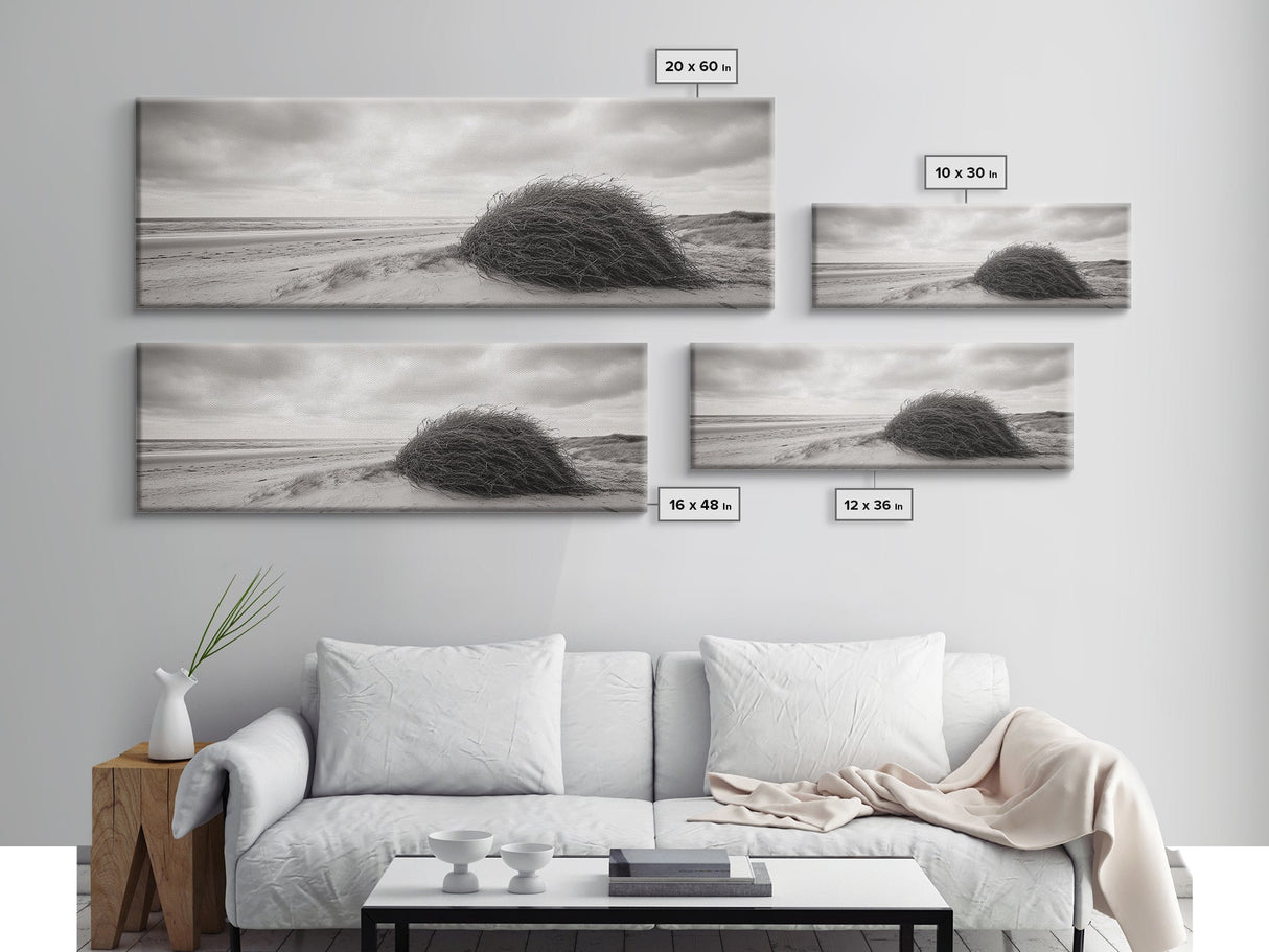 Windswept Dunes, Coastal Brush, Tumbleweed Form, Beach Nature, Framed Canvas Print, Fall Wall Art, Rustic Decor, Neutral Bedroom Style
