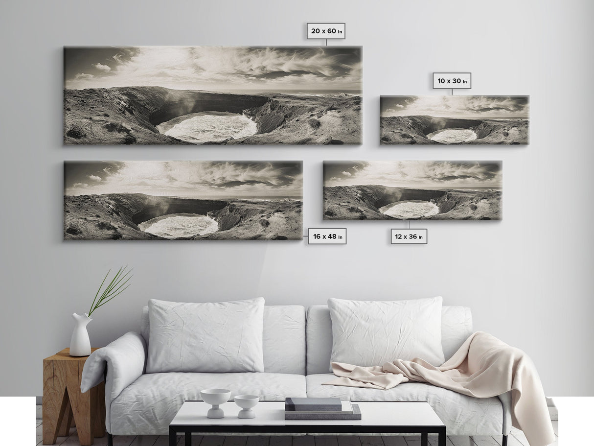 Ocean Crater, Coastal Cliff, Surreal Nature Art, Black and White Canvas Print, Gallery Wall Art, Earthy Decor, Adventure Inspired