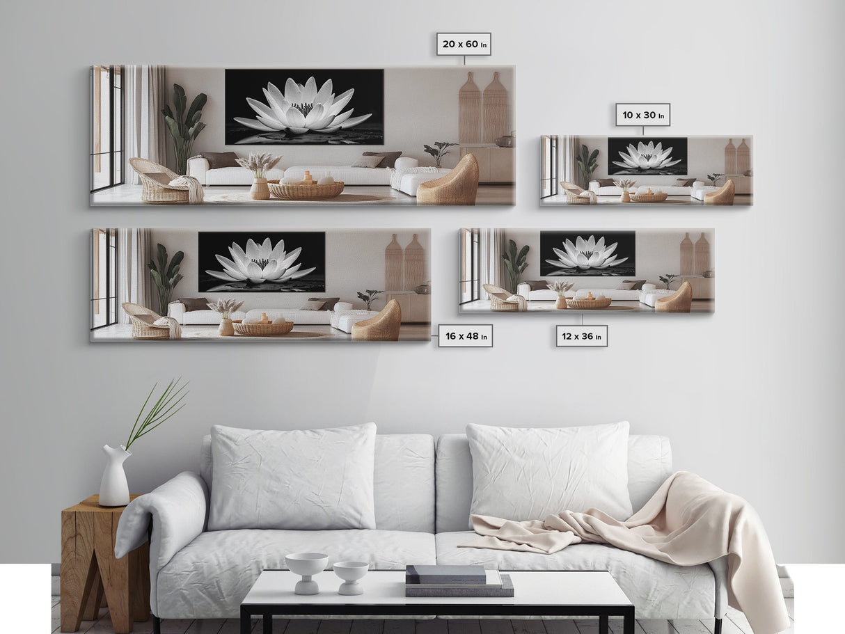 Lotus Bloom, Zen Flower, Tranquil Petals, Spiritual Nature Print, Black and White, Canvas Print, Spa Wall Decor, Meditation Room Art
