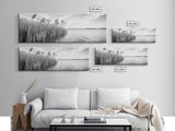 Windy Reeds, Lakeside Breeze, Natural Grass Art, Monochrome Landscape, Canvas Print, Boho Living Room Decor, Botanical Minimalist Wall Art