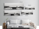 Coastal Boat, Ocean Horizon, Solitude Scene, Black and White Seascape, Canvas Print, Modern Bathroom Wall Art, Minimalist Decor