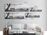 Quiet Lake Bench, Peaceful Reflection, Nature Photography, Framed Canvas Print, Serene Bedroom Decor, Minimalist Living Room Wall Art