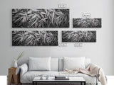 Textured Leaves, Monochrome Nature, Abstract Pattern, Botanical Wall Art, Framed Canvas Print, Modern Bedroom Art, Minimalist Decor