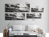 Windswept Pines, Stormy Sea, Moody Coastal Scene, Framed Canvas Print, Rustic Nature Decor, Bedroom Wall Art, Autumn Vibes