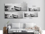 Canoe Shore, Coastal Calm, Nature Paddle, Tranquil Waters, Canvas Print, minimalist outdoor art, boho lake decor, living room wall piece