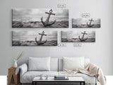 Anchor Shore, Ocean Symbol, Coastal Rust, Nautical Fog, Framed Canvas Print, Bathroom Decor, Marine Wall Art, Minimalist Nautical Style