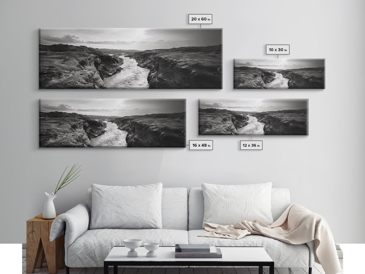 River Canyon, Rugged Cliffs, Dramatic Valley, Wild Terrain, Framed Canvas Print, Adventure Wall Art, Office Decor, Nature Photography Style