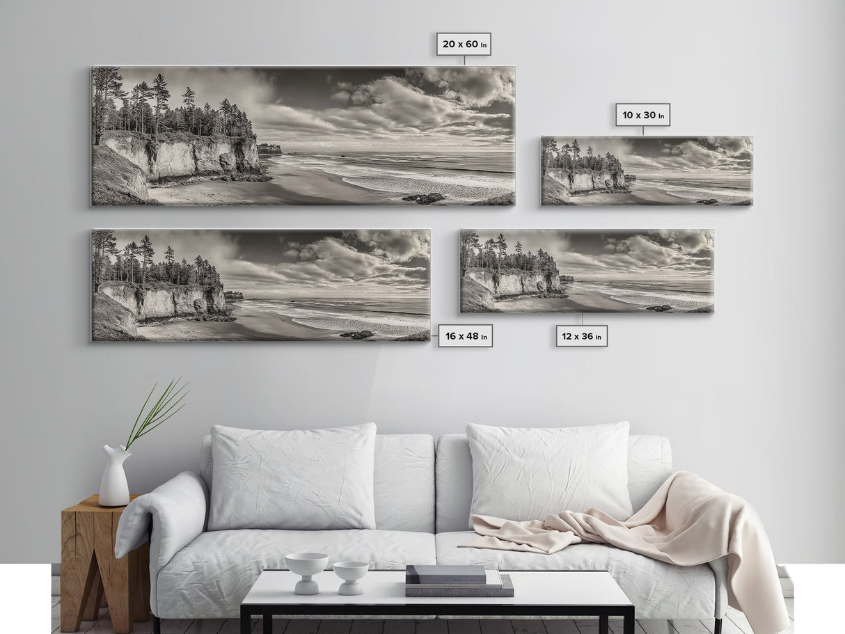 Cliffside Forest, Pacific Coastline, Dramatic Ocean View, Framed Canvas Print, Natural Landscape, Cabin Wall Art, Rustic Coastal Decor