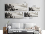 Windy Pines, Rocky Shoreline, Ocean Wilderness, Canvas Print, Vintage Nature Photography, Hallway Wall Art, Outdoor Adventure Vibe