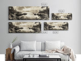 Hidden Cove Sunset, Rocky Seascape, Coastal Tranquility, Framed Canvas Print, Forest Edge, Moody Living Room Wall Art, Seaside Escape