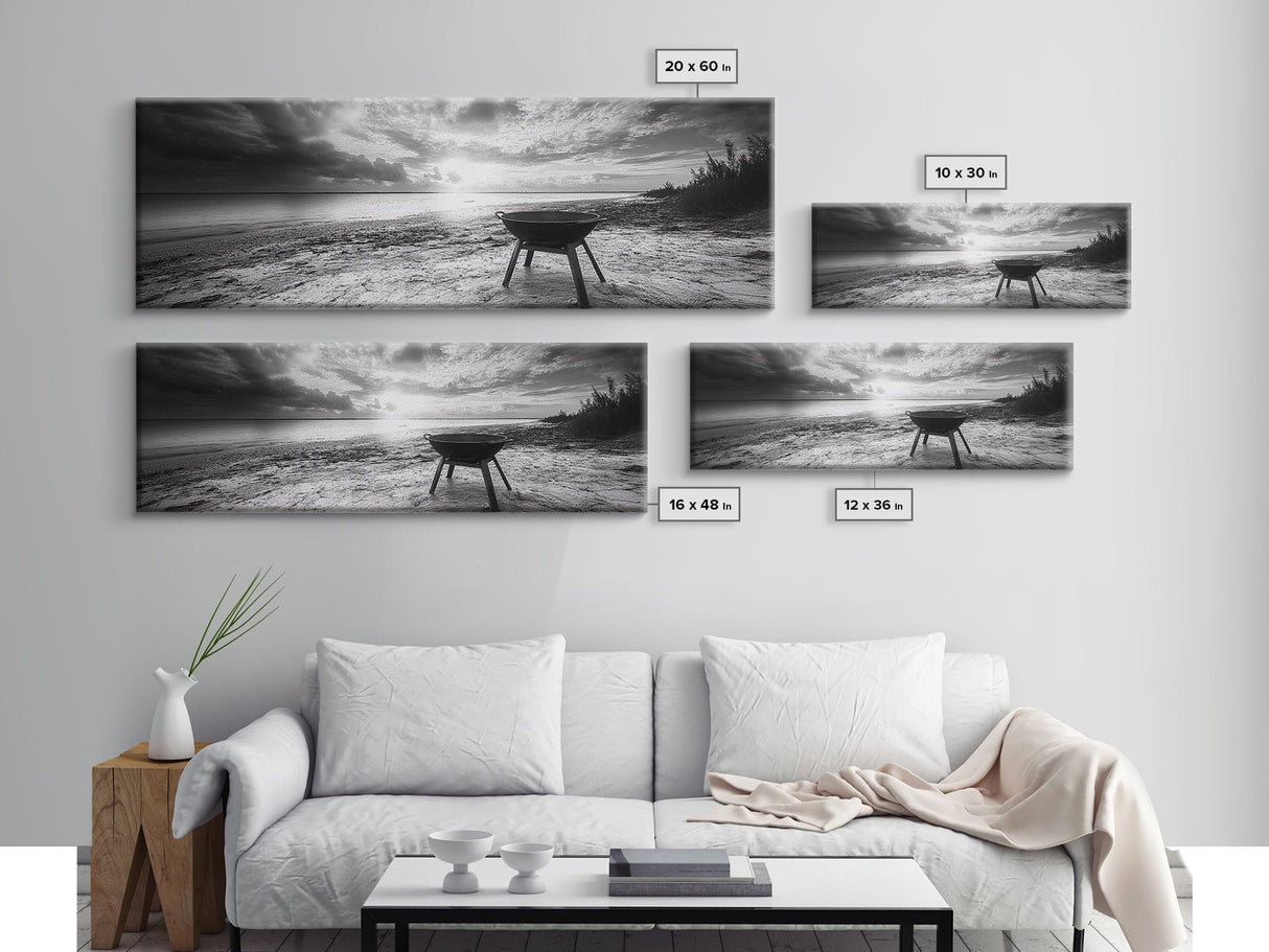 Beach Grill, Sunset Shore, Cloudy Horizon, Canvas Print, Coastal Minimalist Decor, Kitchen Wall Art, Autumn Beach House Accent