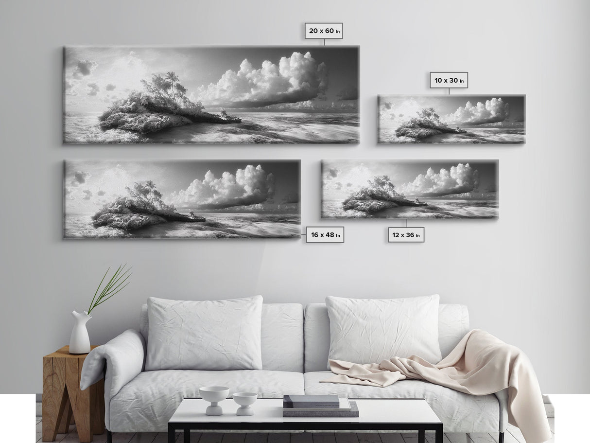Tropical Island, Ocean Clouds, Stormy Sky, Canvas Print, Surreal Nature Wall Art, Coastal Home Decor, Dreamy Beach Scene Photography