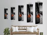 Orange Crates, Market Scene, Harbor View, Urban Life – Framed Canvas Print, Kitchen Wall Art, Rustic Market Decor, Fall City Aesthetic