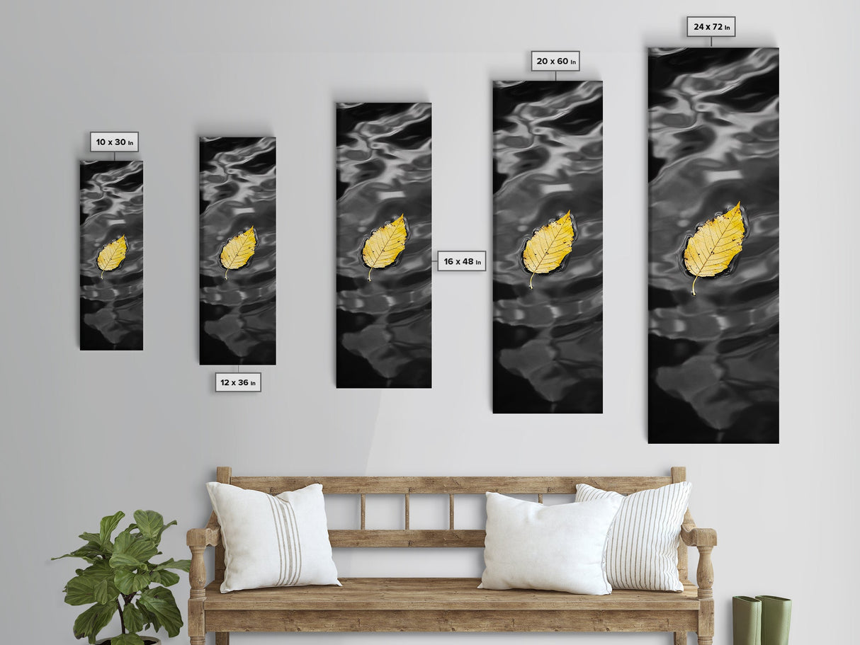 Yellow Leaf, Floating Leaf, Autumn Water Art, Nature Minimalism, Canvas Print, Zen Decor, Bathroom Wall Art, Fall Inspired Artwork