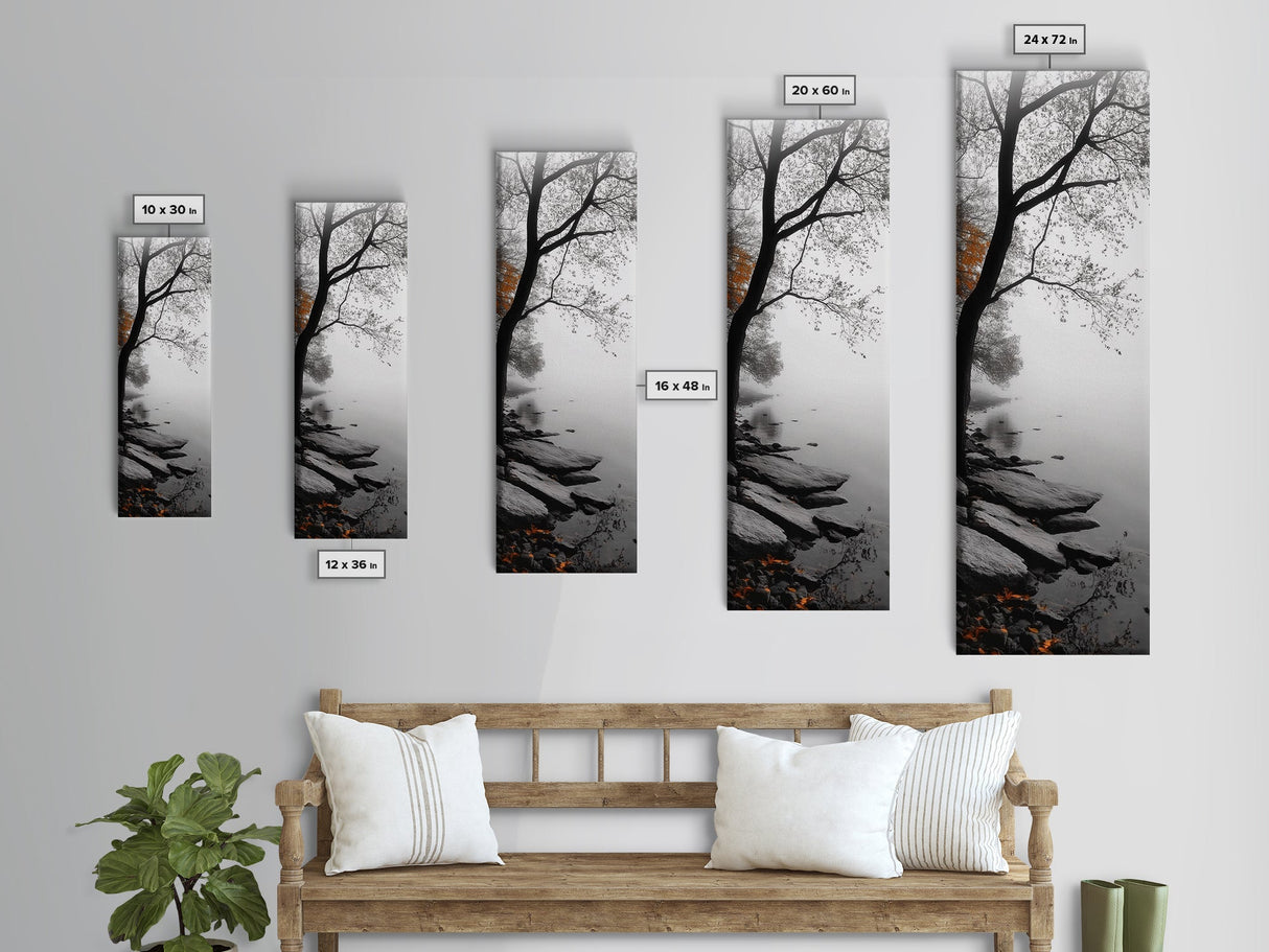 Foggy Lake, Autumn Forest, Peaceful Morning Landscape, Canvas Print, Minimalist Wall Art, Zen Bedroom Decor, Serene Fall Artwork