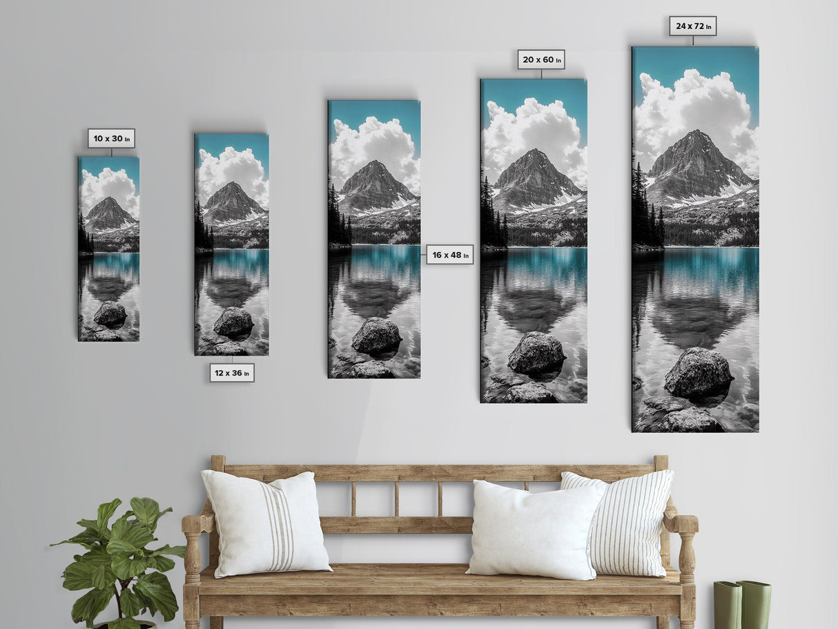 Lake Reflection, Blue Water, Mountain View, Nature Serenity, Canvas Print, Minimalist Wall Art, Bedroom Landscape Decor, Coastal Wall Art