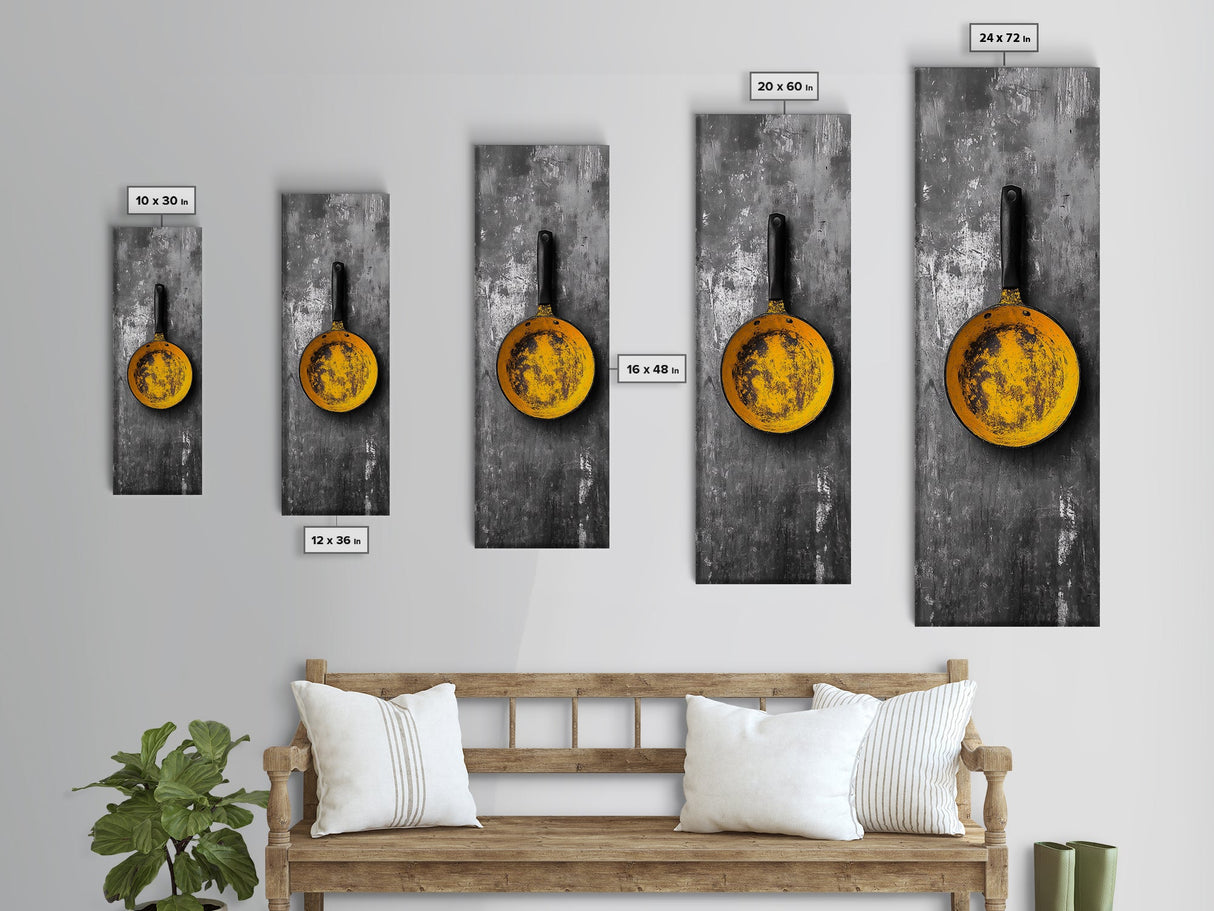 Yellow Pan, Rustic Kitchen, Bold Contrast, Culinary Wall Art, Framed Canvas Print, Industrial Decor, Chef Gift Kitchen Wall Art