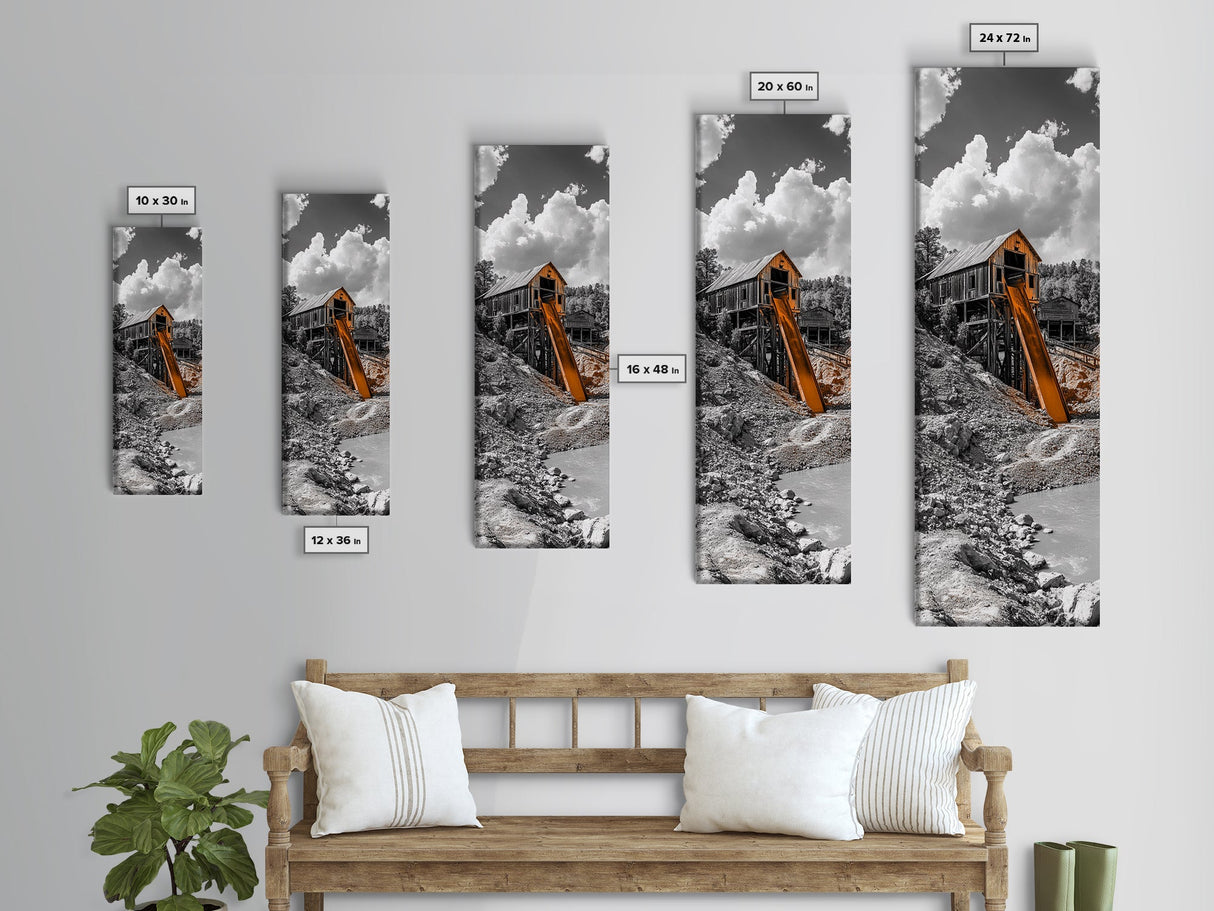 Mining Building, Rustic Industrial, Orange Slide, Historic Wall Art, Canvas Print, Western Decor, Man Cave Fall Style Artwork