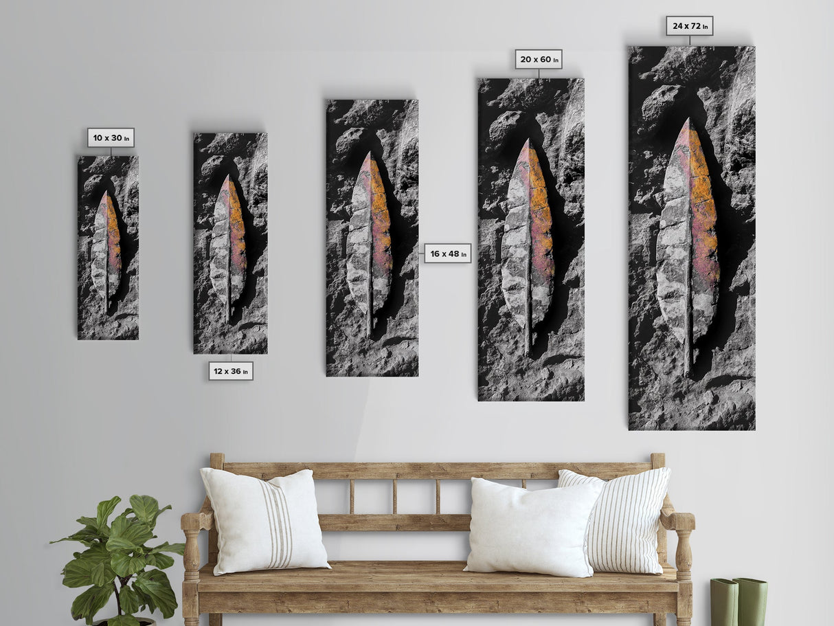 Stone Leaf, Earth Tones, Nature Fossil, Ancient Texture, Framed Canvas Print, Fall Wall Art, Rustic Decor Accent, Boho Nature Artwork