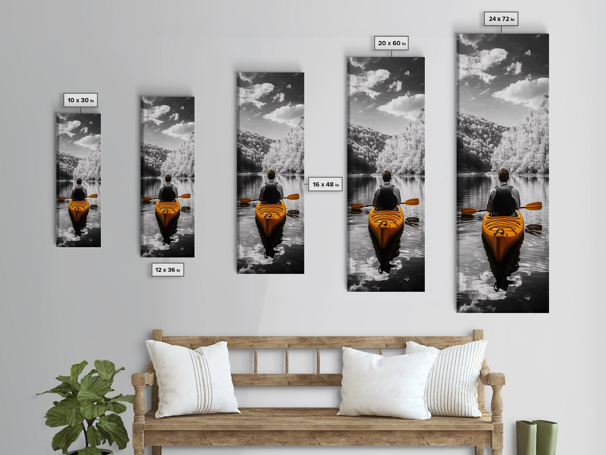 Kayak Lake View, Nature Escape, Autumn Waters, Calm Journey, Framed Canvas Print, Adventure Wall Art, Cabin Decor, Minimalist Landscape