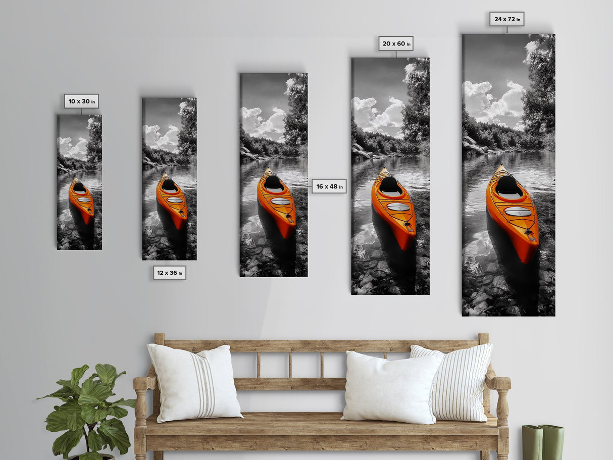 River Kayak Drift, Serene Paddle, Tranquil Outdoors, Fall Waterway, Canvas Print, Rustic Wall Art, Adventure Decor, Nature Photography