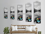 Lake Pebbles Art, Colorful Stones, Mountain Reflection, Calm Waterscape, Canvas Print, Zen Decor, Boho Lake Art, Bathroom Wall Art