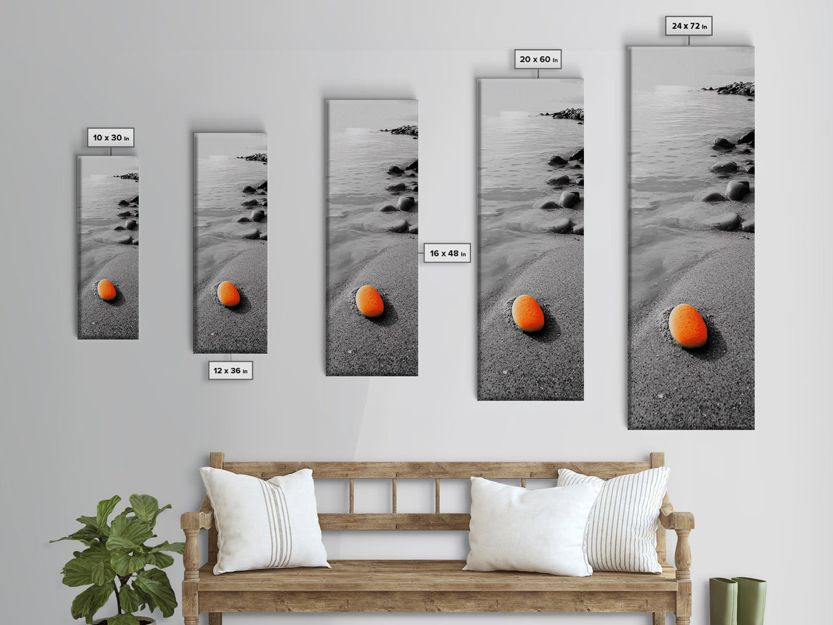 Orange Shore Stone, Minimalist Decor, Seaside Style, Beach Vibes, Framed Canvas Print Coastal Wall Art, Bathroom Decor, Modern Art