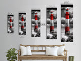 Red Lighthouse Storm, Coastal Beacon Art, Dramatic Seascape, Nautical Scene, Framed Canvas Print Living Room Wall Art, Moody Decor