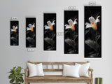 White Lily Bloom, Moody Flower Art, Dark Botanical, Elegant Glow, Framed Canvas Print Bedroom Wall Art, Modern Floral Minimalist