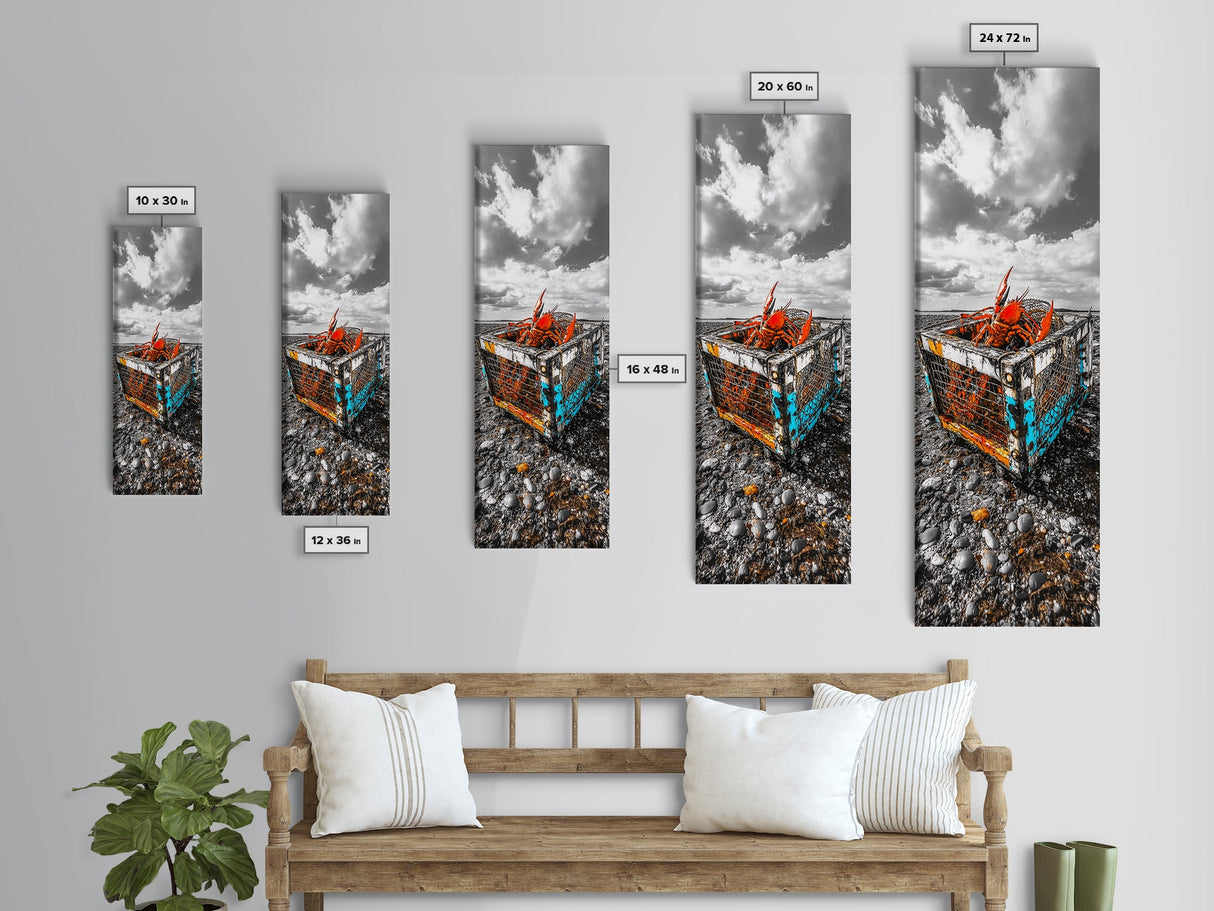 Lobster Trap, Coastal Decor, Color Pop, Nautical Style Framed Canvas Print, seafood kitchen wall art, beach house coastal art