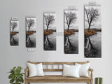 Bare Tree, Marsh Reflection, Autumn Tones, Moody Nature Framed Canvas Print, fall farmhouse wall art, rustic entryway decor, office wall art