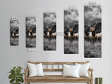 Majestic Elk, Forest Wildlife, Autumn Scene, Nature Herd, Framed Canvas Print, rustic lodge decor, cabin wall art, woodland style