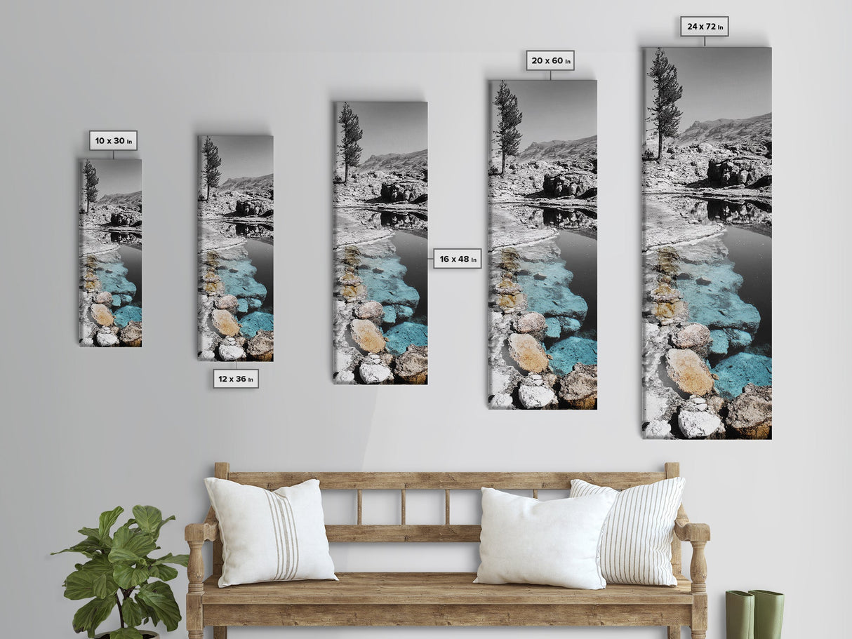 Hot Spring, Thermal Pool, Natural Stone, Tranquil Landscape, Framed Canvas Print, spa bathroom art, zen decor, calming nature print
