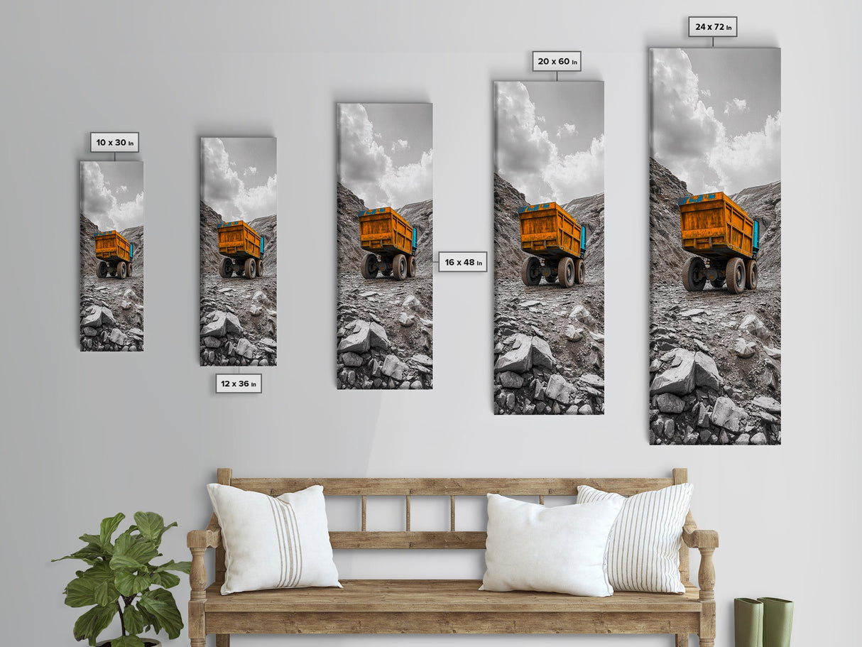 Mining Truck, Industrial Power, Bold Machinery, Construction Scene, Canvas Print, garage wall art, boys room decor, grunge wall art