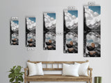 Alpine Reflection, Lake View, Mountain Tranquility, Framed Canvas Print, Nature Lover Gift, Bathroom Wall Art, Boho Landscape Art, Neutral Decor