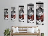 Red Trees, Snowy Mountain, Dramatic Landscape, Framed Canvas Print, Winter Wonderland Art, Office Wall Decor, Moody Nature Scene Print