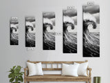 Ocean Wave, Monochrome Surf, Nature Power, Dramatic Sea, Framed Canvas Print, Coastal Wall Decor, Modern Bathroom Art, Minimalist Ocean Art