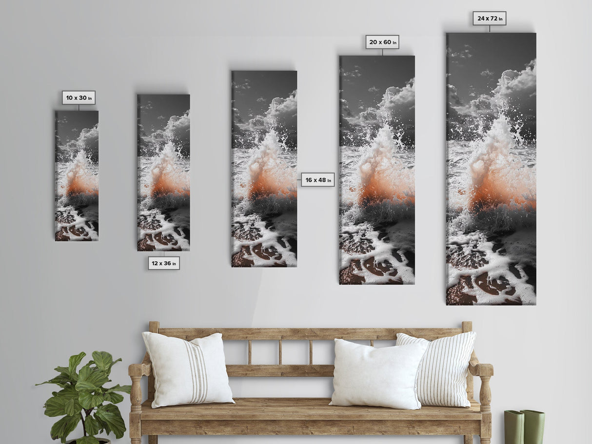 Splash Art, Sea Foam, Sunset Water, Ocean Spray, Canvas Print, Bathroom Wall Art, Beach Aesthetic, Abstract Coastal Photography