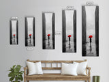 Red Umbrella, Rainy Day, Urban Silhouette, Framed Canvas Print, Minimalist Wall Art, Modern Entryway Decor, Monochrome Mood
