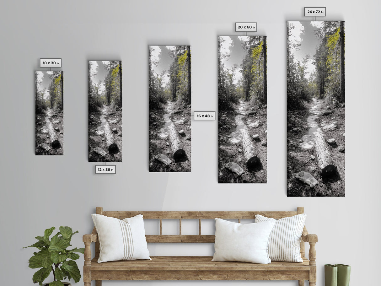 Forest Path, Autumn Leaves, Nature Trail, Framed Canvas Print, Black and White Wall Art, Cabin Decor, Rustic Hallway Accent