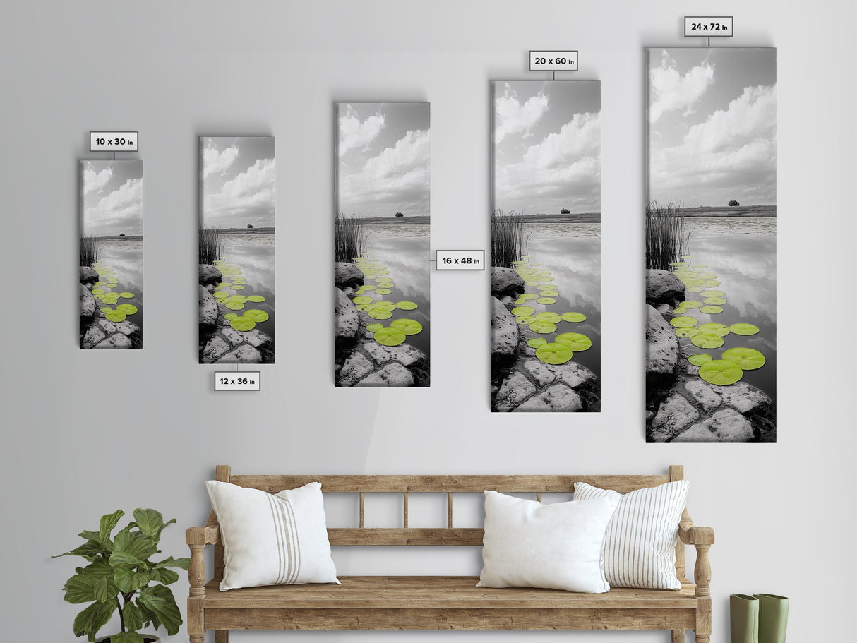 Lily Pads, Serene Pond, Nature Reflection, Framed Canvas Print, Minimalist Landscape Art, Bathroom Wall Art, Tranquil Modern Decor