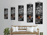 Forest Firepit, Glowing Flames, Wilderness Night, Framed Canvas Print, Camping Wall Art, Rustic Fall Decor, Cabin Living Style
