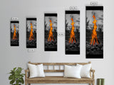 Towering Flame, Wild Fire Blaze, Dramatic Camp Scene, Canvas Print, Outdoor Wall Art, Autumn Adventure Decor, Rustic Nature Style