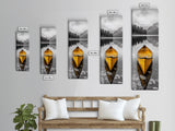 Yellow Canoe, Peaceful Lake, Mountain Reflections, Canvas Print, Nature Lover Gift, Minimalist Wall Art, Cabin Living Room Decor