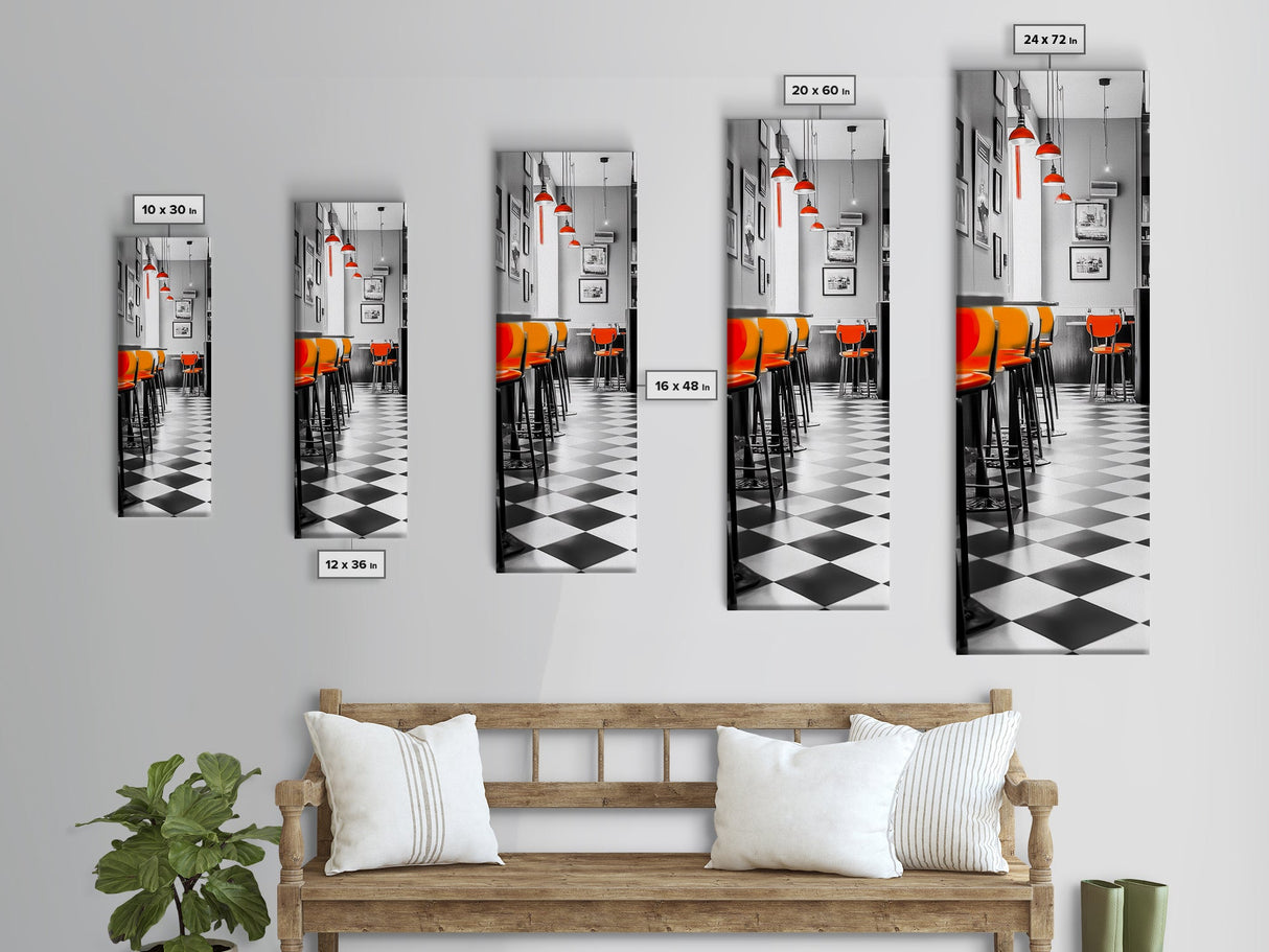 Retro Bar Scene, Modern Kitchen Art, Red Accent Decor, Canvas Print, Bold Urban Photography, Diner Wall Art, Midcentury Kitchen Wall Art