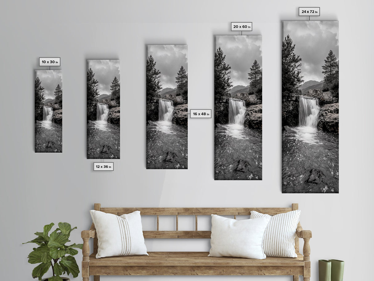 Waterfall Serenity, Mountain Stream Scene, Calming Nature Wall Art, Framed Canvas Print, Neutral Tones Decor, Bathroom or Spa Room Art